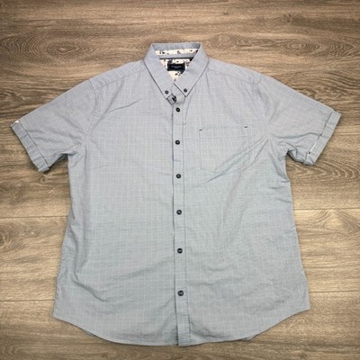 7 Diamonds Shirt Mens Large Light Blue Micro Grid Check Stretch Woven Pocket