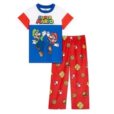 NWT Super Mario Boys Pajama Set Small 6-7 T Shirt Pants Mario Luigi