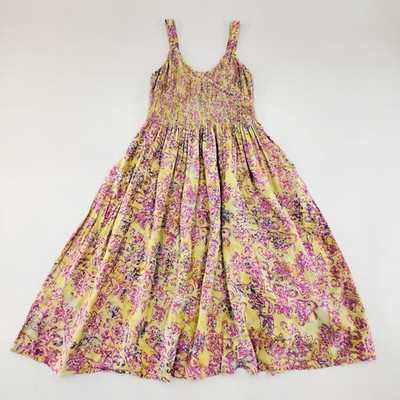 Y2K Lost River Yellow Purple Floral Smocked Maxi Sundress Sleeveless Sz M