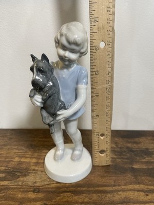 Kunst Porcelain German Figurine  Girl Holding Dog 