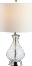 21" Chrome  Crackled Glass Table Lamp with White Linen Shade, LED Included