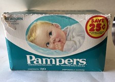 Vintage Pampers Diapers Green Box Newborn 28 Disposable Diapers 1970  s Proctor