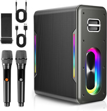 KARAOKE MACHINE WITH 2 WIRELESS MICROPHONES PORTABLE BLUETOOTH BLACK