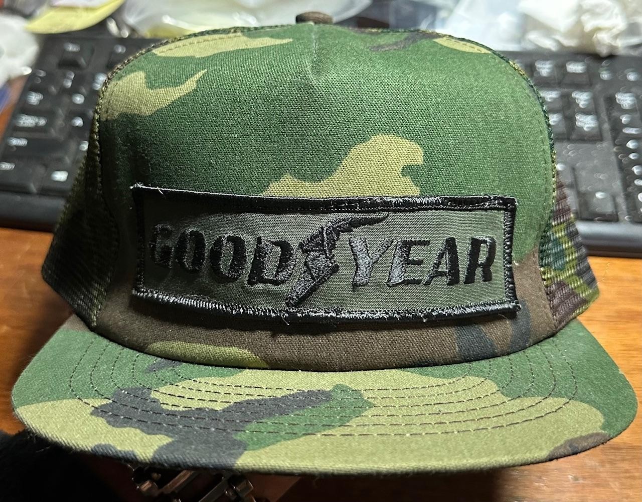 Vintage Goodyear Tires Patch Camouflage Swingster SnapBack Trucker Hat Cap USA