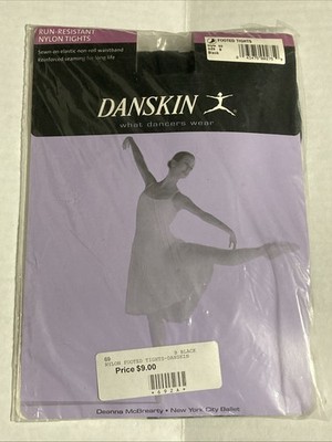 NIP Danskin Footed Tights Style 69 Black Adult Size B Run Resistant Nylon Dance