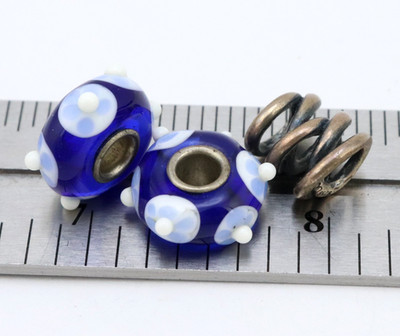 Trollbeads LAA 925 Sterling Silver Bead Charm Lot Blue Murano Glass + 3 Siblings