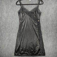 Vtg Black Nylon Lace Slit Lingerie Chemise Slip Coquette Romantic Boudoir Sz 34
