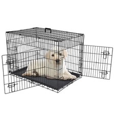 36-Inch Folding Dog Crate Double Door with Tray Metal Wire Kennel Easy Assembly