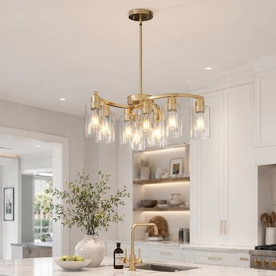 30'' Gold Pendant 9 Light LED Farmhouse Chandelier Kitchen Living Room Fixture
