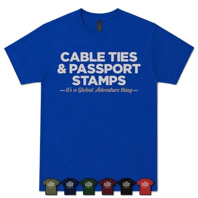 CABLE TIES & PASSPORT STAMPS GLOBAL ADVENTURER T-SHIRT riding|travel|biker
