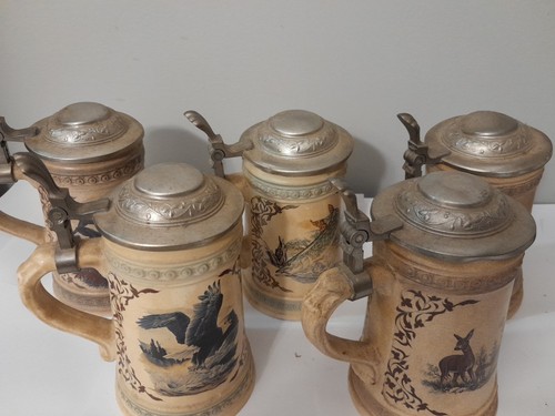 Lot Of 5 Alwe Stoneware Pewter Lidded Beer Stein West Germany - Picture 22 of 24