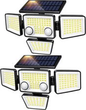 Solar Outdoor Lights  3000LM 188 LED Motion Sensor Outdoor Lights 4 Heads 2 Pack