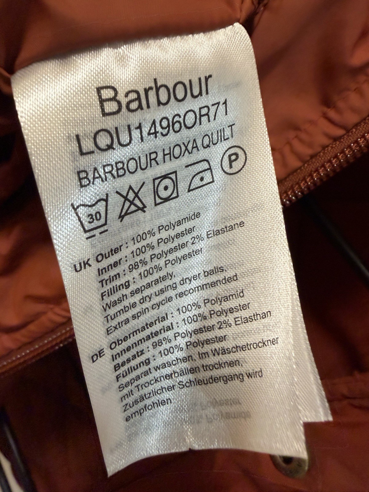 Barbour Hoxa Quilt Tartan Women’s Burnt Orange Puffer Jacket US Size 8 image 9