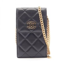 CHANEL Matelass Phone Case Shoulder Bag Lambskin Black AP2636 from Japan