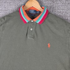 Polo Ralph Lauren Mens Green Custom Fit Polo Shirt XL Striped Colorful Collar