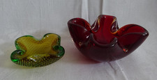 Murano Aschenbecher 2 St&uuml;ck klein Rot und Gr&uuml;n/Gelb, gebraucht Vintage