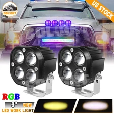 Pair 3" LED Work Light Spot Cube RGB Pods Bar Driving Fog Lamp Offroad Truck SUV