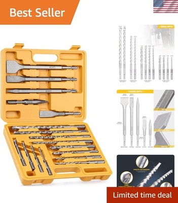 17-Piece SDS Plus Rotary Hammer Drill Bits and Chisel Set, YG8C Carbide Tips,...