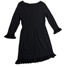 St. John Collection Knit Dress Black Ruffle Hem Size 8 Stretch Sweater Wool M2