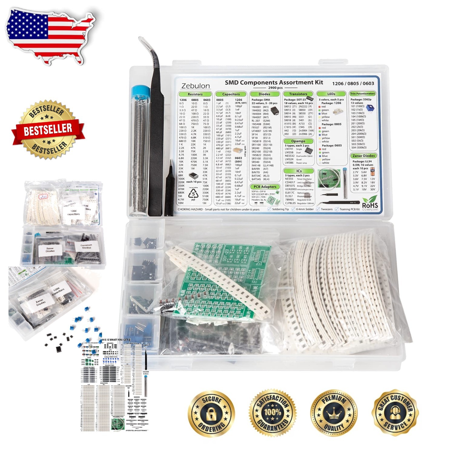 Versatile 2900pc SMD Component Kit
