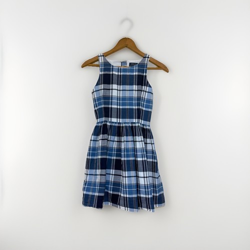 Girls Sz 10 Polo Ralph Lauren Open Back Plaid Dress Blue White Preppy Coastal