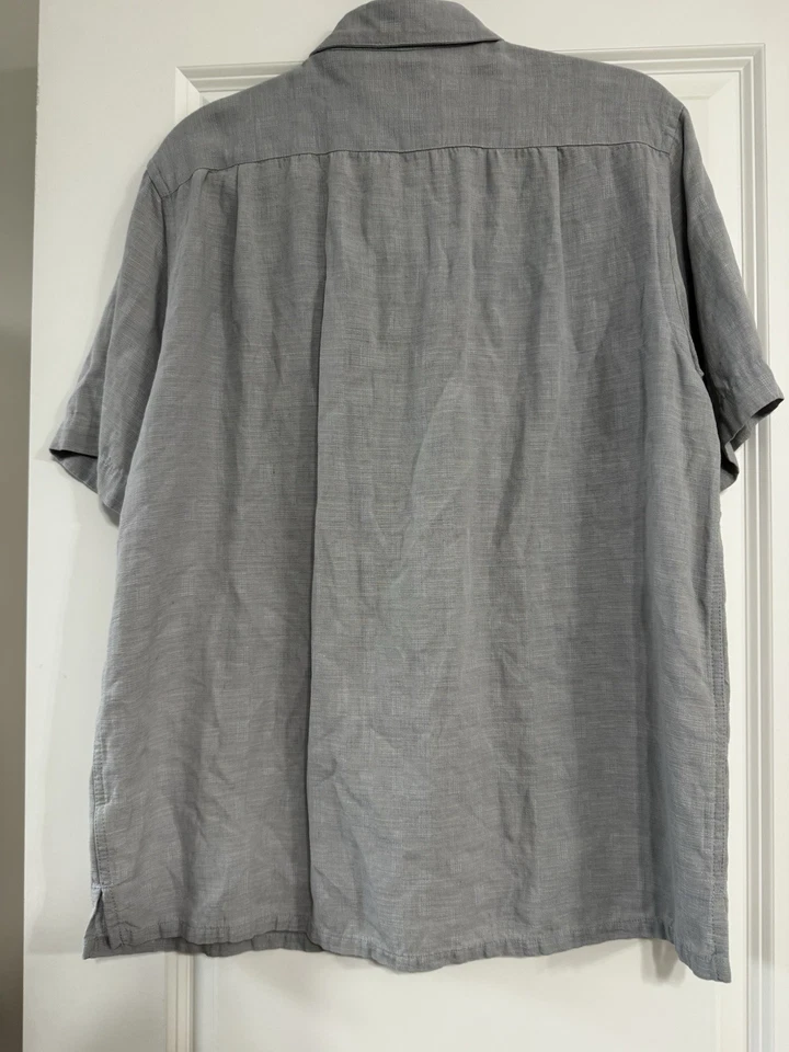 Tasso Elba Island Men’s Button Down Light Shirt Linen Silk L Blue Gray Beach - Image 2 of 4