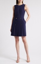 Tahari ASL Women's Button Creppe Dress Kit Midnight Navy Size: 14 NWT