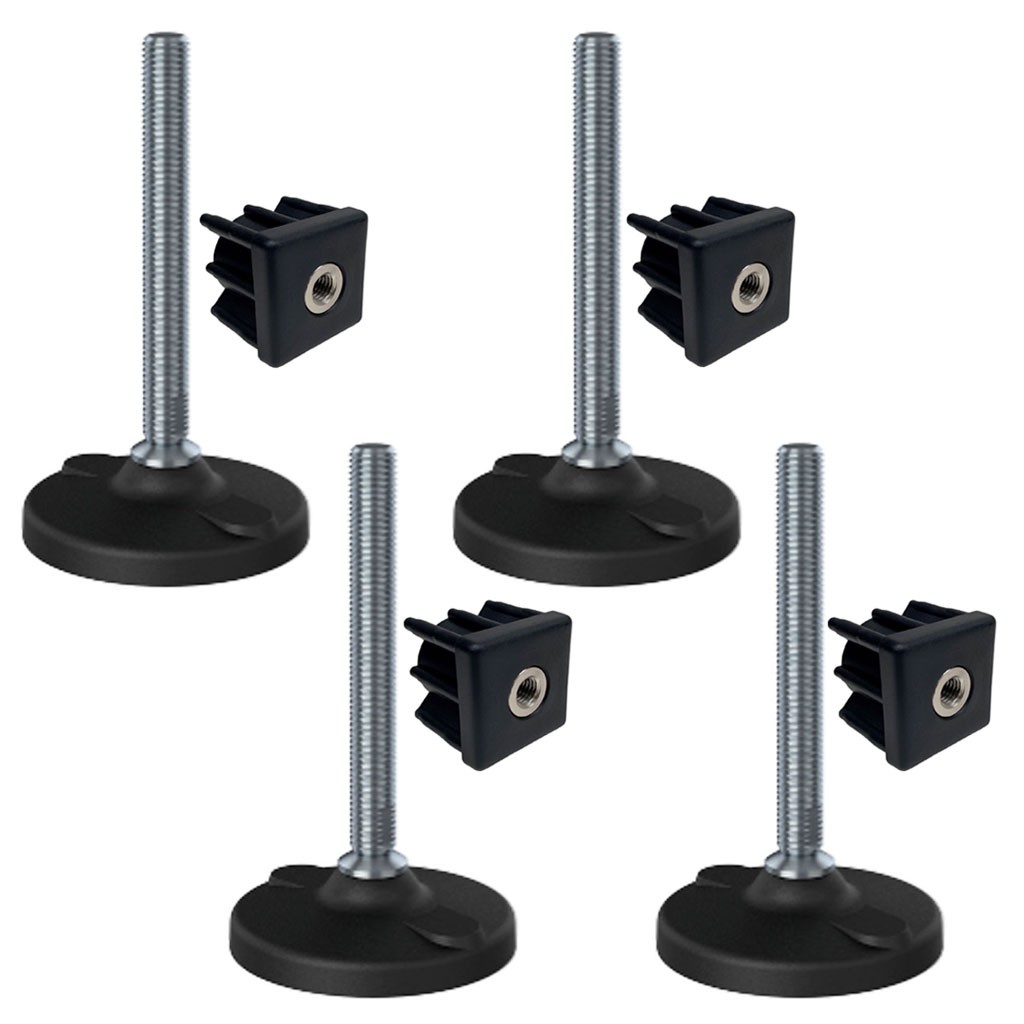 Stainless foot M16x150 100mm plastic base with holes+insert 40x40x2mm - Set of 4