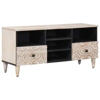 Tv-SchräNk Mit Regal Weiß 100 X 33,5 X 46 Cm Massivholz Mango