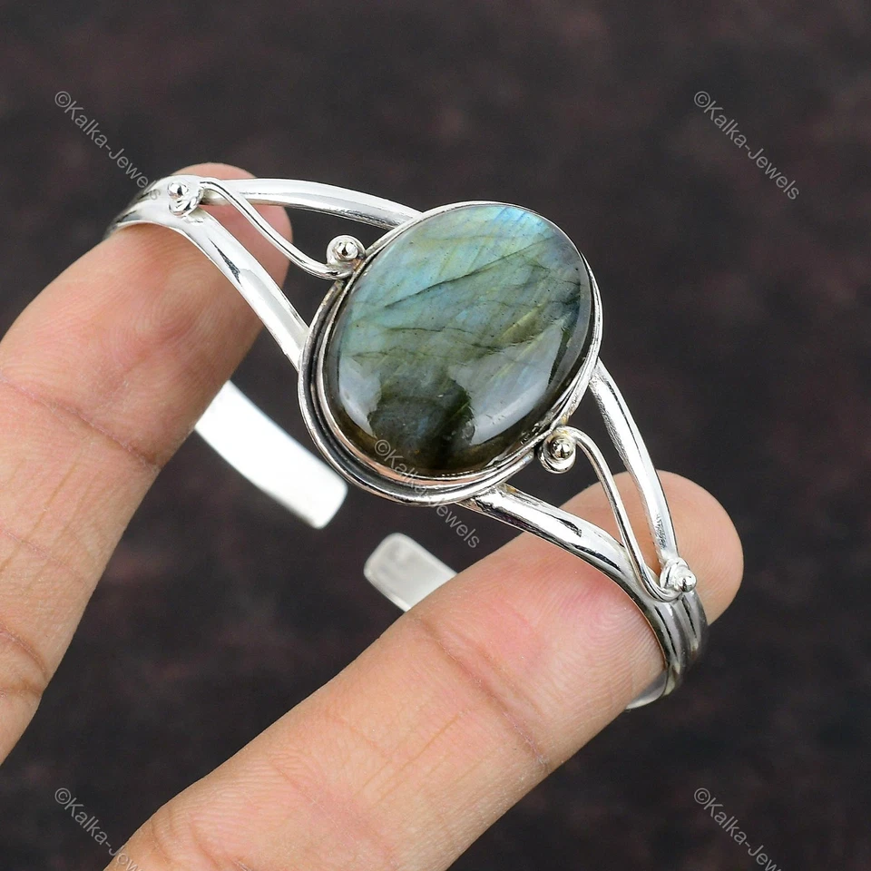 Labradorite Bangle 925 Sterling Silver Gemstone Handmade Beautiful Cuff Bracelet - Image 4 of 4