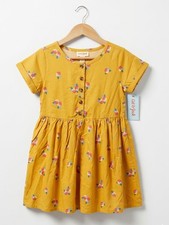 Cat  Jack Mustard Yellow And Pink Floral Button-Front Girls'Babydoll Dress NWT