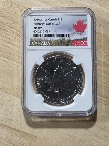 2020 W Canada 5 Dollars Silver Burnished Maple Leaf MS69 NGC *4525