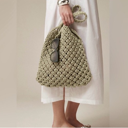 J.CREW Cadiz Hand-Knott Rope Tote Mint Green Resort Beach Boho Summer Vibes NWT - Picture 3 of 9