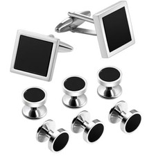Men Shirt Tuxedo Studs and Cufflinks Set Personalize Mother of Square Black