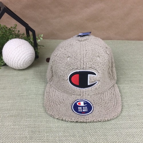 New! CHAMPION Tan Soft Sherpa Baseball Cap Hat Leather Adjustable Strap Dad Fit