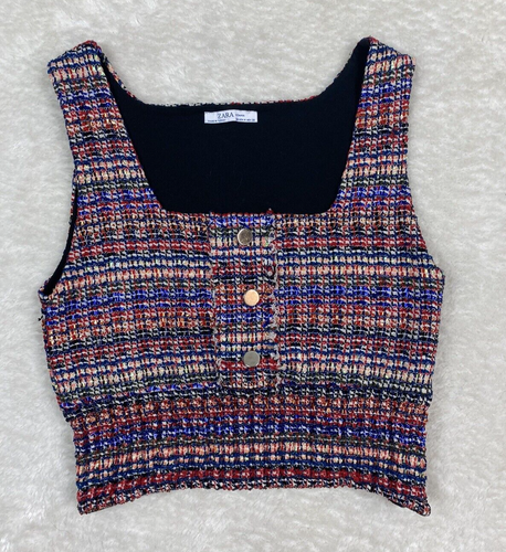 Zara Women Square Neck Metallic Thread Textured Crop Top Size M | eBay