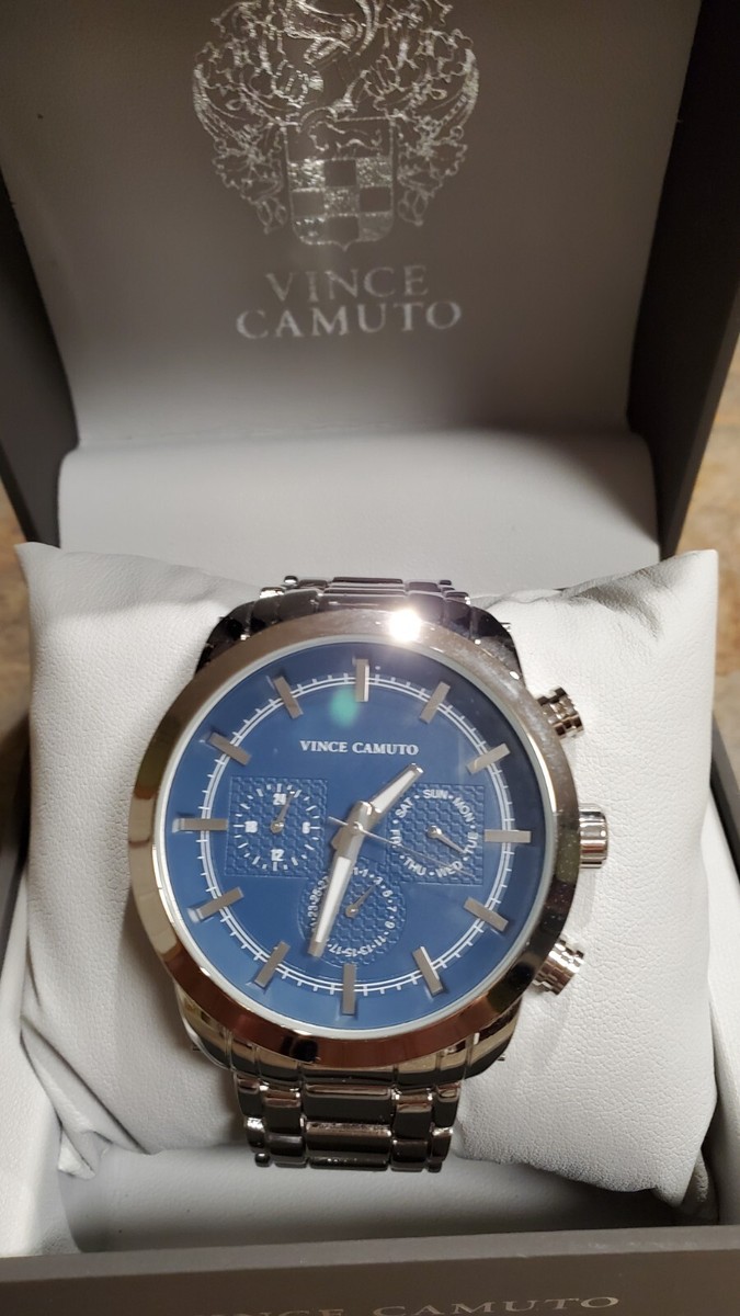 Vince Camuto Mens Silver And Blue Watch New In Box Needs Battery