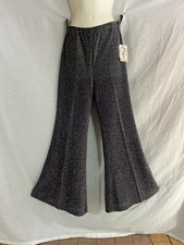 VTG 60-70s wTag Originit NY Pants Black Silver Metallic Wide Bell Bottoms 26/31