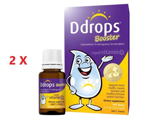 2 x Ddrops Booster Liquid Vitamin D3 15 micrograms 100 Drops 2.8mL (2 Vials) - Picture 1 of 2