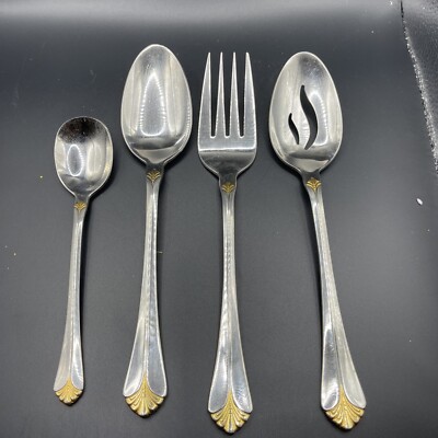 4pc Towle SANTA BARBARA  GOLD 18/8 Korea Stainless Flatware Serving Fork Spoon