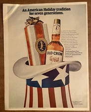 1969 Old Crow Bourbon Uncle Sam Hat Patriotic Holiday Christmas VTG Print Ad