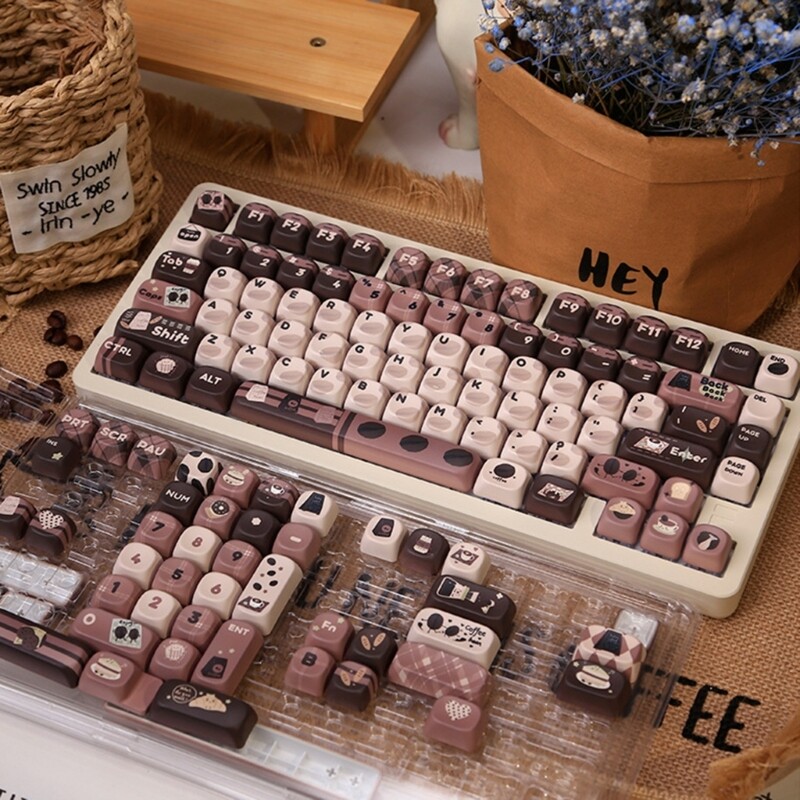 PBT Mechanical Keyboard Keycaps 131 Keys Coffee Beans Theme Design