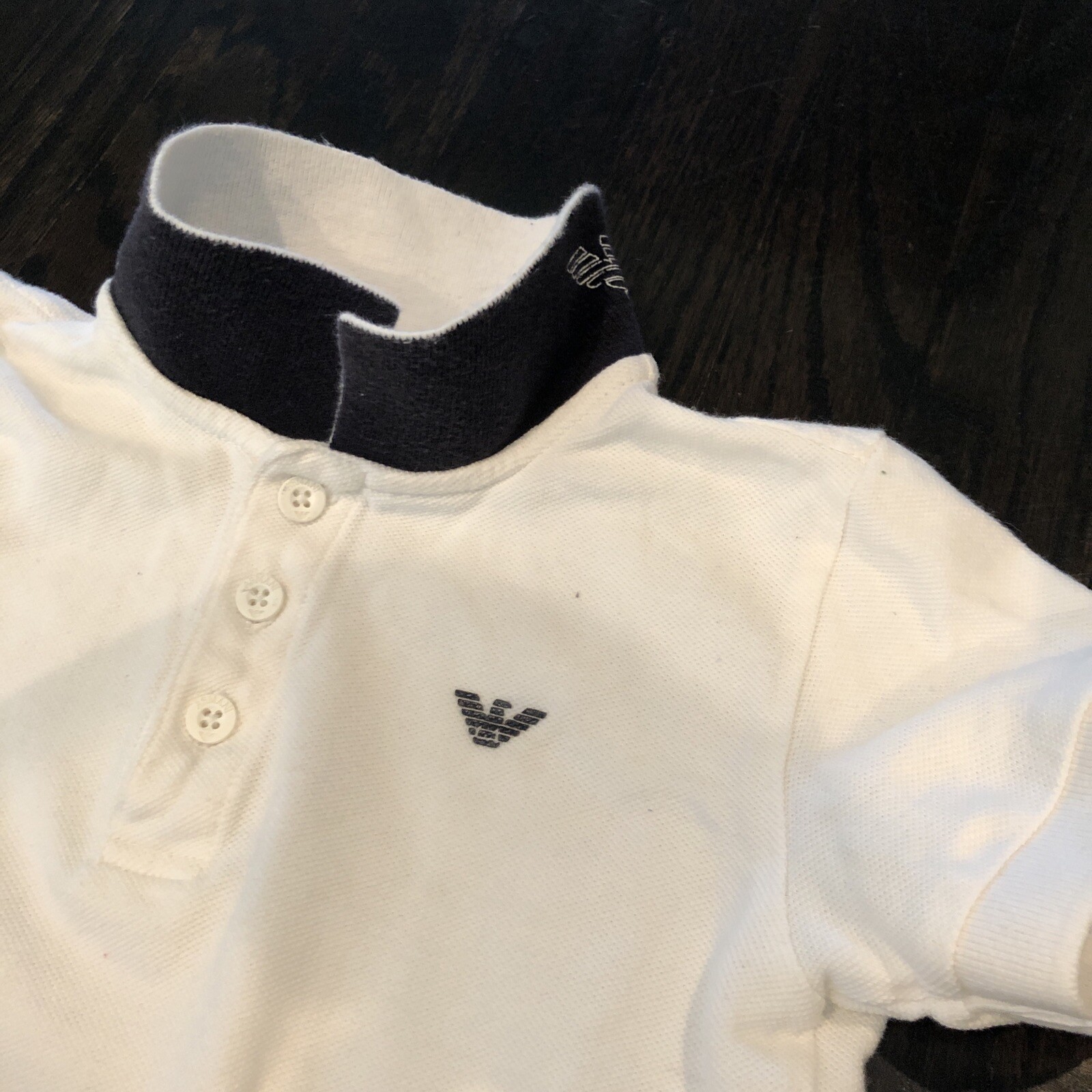Armani Junior Boys Polo White Shirt, Logo, Size 4/106cm With Dark Blue Logo image 8