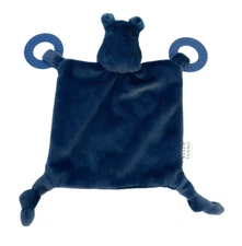 Bella Tunno Dark Blue Hippo Lovey Rattle Teething Rings Plush Baby Toy Blankie
