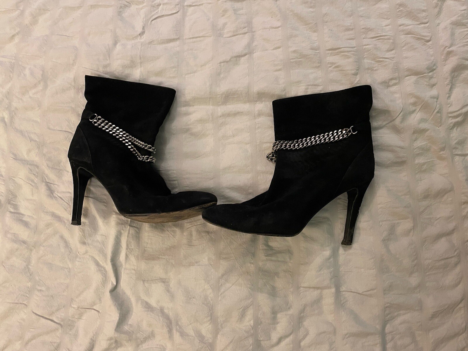 Saint Laurent Black Suede Debbie Double Chain Ankle Boots Size UK 5.5 EU 38.5