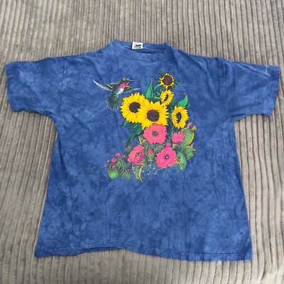VTG Ragtops Sportswear T-Shirt Adult XL Blue Acid Washed Humming Bird 3D Nature