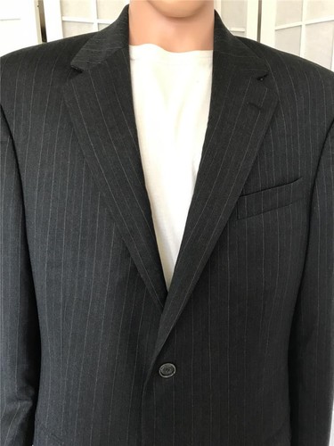Men's Geoffrey Beene 44L Ink Gray Pin Stripe 100% Worsted Wool Business Blazer - Picture 5 of 9