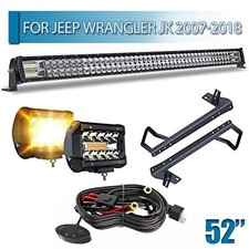 For Jeep Wrangler Jk 07-18 Upper Roof 52 Led Light Bar Combo4 Strobe Led Pods