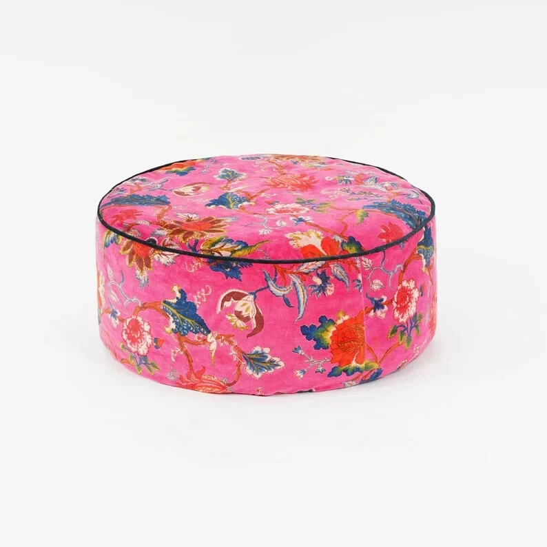Floral Printed Large Zipped Throw Hippie Decorative Ottoman Cover Boho Poufs - Image 2 of 2