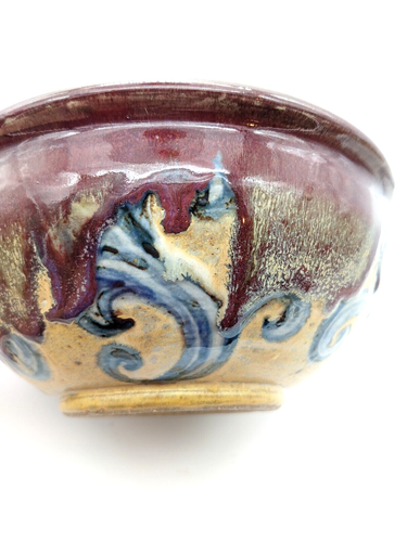 Hand Thrown Pottery Bowl Purple & Maroon 7. 5" dia x 3.5" deep Drip Glaze Signed - Picture 4 of 8